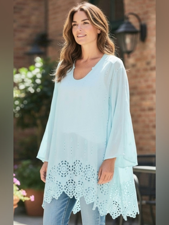 Johnny Was Tops - Johnny Was Embroidered Tunic in Light Blue